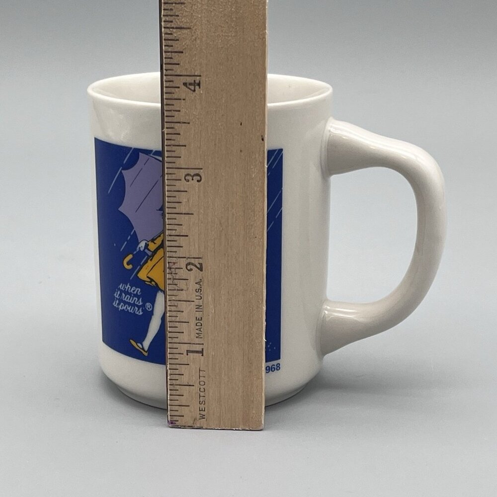 Morton Salt 1968 Logo 3.75" Coffee Mug When It Rains It Pours Slogan Japan - Picture 5 of 6